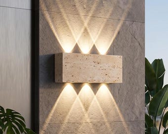 Wabi Sabi Stone Wall Lamp, Waterproof IP65 LED Sconce, Japanese Garden Light