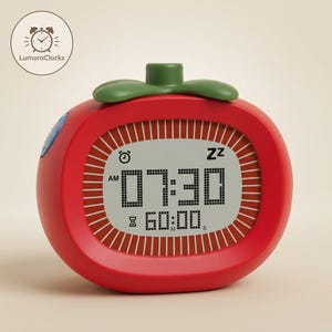 Tomato Pomodoro Timer, Silent LED Desk Clock, Dorm Decor (Red/Yellow)
