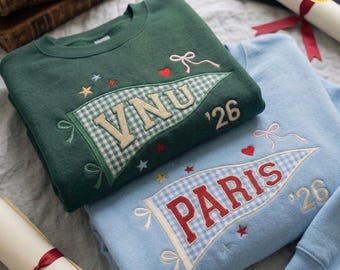 Embroidered Gingham University Flag Sweatshirt, Game Day Sweater, Custom Name University Shirts, Personalized College Letter Crewneck