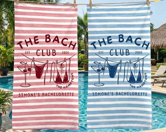 Personalized Bikinis and Martinis Bachelorette Striped Towel, Bride Club Towel, Girls Trip, Bachelorette Party Towel, Bridesmaid Towel Gift