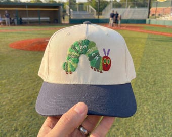 Embroidered Eat The Rich Caterpillar Two-Tone Cap, Humorous Activist Baseball Hat, Vintage Washed Dad Cap,Funny Protest Cap, Caterpillar Cap