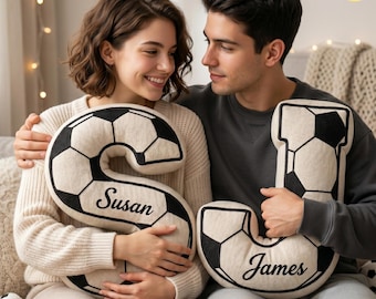 Personalized Soccer Ball Letter Pillow, Sport Mom Gift, Custom Initial Name Pillow, Sports Room Decor, Soccer Ball Lover Player Fans Gift