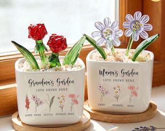 Personalized Grandma's Garden Love Grows Here Stained Glass Potted Plant, Mother's Day Gift, Custom Glass Flower Gift, Grandma Birthday Gift