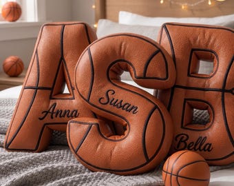 Custom Basketball Letter Pillow, Initial Name Pillow, Basketball Lovers Gifts, Pillow Basketball Lover Player Fans Gift, Sports Fan Gift