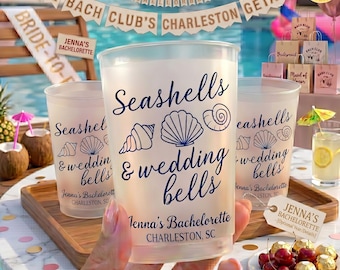 Personalized Seashells & Wedding Bells Bachelorette Cup, Beach Bachelorette Party Plastic Cup, Tropical Vacation Girl Trip, Pool Party Favor