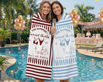 Personalized Birthday Trip Beach Striped Towel, Cheers to 30 Years Beach Towel, Vacation Birthday Trip Towel, Swimming Vacation Club Towel