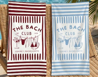 Personalized Bachelorette Bikinis and Martinis Striped Towel, Bride Club Towel, Bachelorette Party Towel, Bridesmaid Towel Gift, Girls Trip