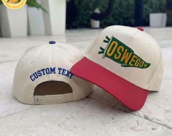 Embroidered College Pennant Cap, Custom College Name Hat,  Personalized Team Apparel Hat, Retro Game Day Two-Tone Cap, College Flag Name Hat