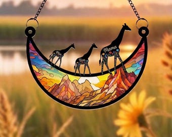 Personalized Mama Giraffe Family Suncatcher, Giraffe Lover Gifts, Mothers Day Gift, Custom Giraffe Mom and Kids Suncatcher,Mom Birthday Gift