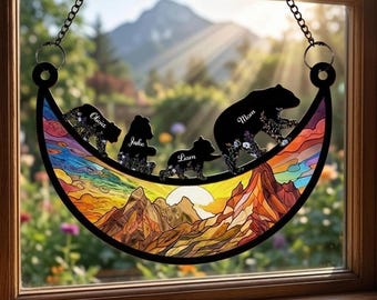 Personalized Mama Bear Suncatcher, Custom Bear Family Suncatcher, Best Mom Birthday Gift, Cute Bear Gifts, Mama Bear Family Window Hanging