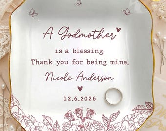 Personalized Godmothers Is A Blessing Ring Tray, Mother's Day Gift, Floral Ceramic Ring Tray with Quote, Christening Gift for Godmother