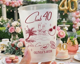 Personalized Beach 40th Birthday Club Cup, Pool Party Favor, Coastal Birthday Party Decor, Custom Beach Themed Cup for 21st 30th 40th 50th