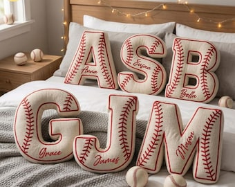 Personalized Baseball Letter Pillow, Sport Mom Gift, Custom Name Initial Pillow, Baseball Room Decor, Coach Thank You Gift,  Initial Cushion