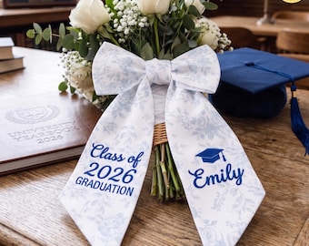 Embroidered Graduation Bouquet Sash, Class of Year Ribbon Wrap, Custom Name Bouquet Ribbon, Monogram Bouquet Sash, Senior Grad Gift