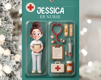 Personalized Nurse Box Black Ornament, Nurse Figure Style Ornament, Medical Christmas Keepsake, Healthcare Worker Ornament, New Nurse Gifts