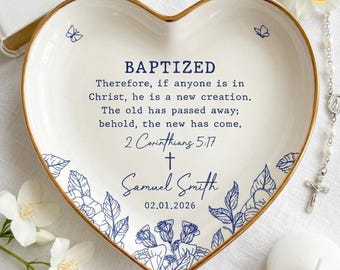 Personalized Christian Baptism Ring Dish, New Believer Gift, Custom Christening Gift, Custom Ceramic Jewelry Tray, Baptized Keepsake Gift