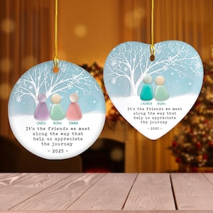 Personalized Timeless Friendship Ornament, Sea Glass Ceramic Ornament, Ceramic Keepsake for Long Distance Friends, Bestie Christmas Ornament