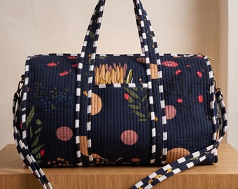 Handmade Jaipuri Quilted Cotton Duffle Bag – Spacious Artisan-Crafted Floral Weekender Travel Bag