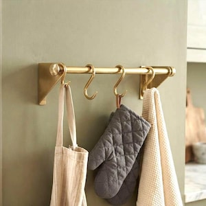 Binario per tende in ottone con ganci a S: aste per appendiabiti da cucina, organizer per appendere pentole, Pannenrek