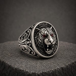 Oxidierter Sterling Silber Tiger Kopf Siegelring, Gothic Tier Statement Schmuck