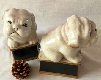 English Bulldogs Pair Mantle Dogs Bookends Takahashi Ceramic