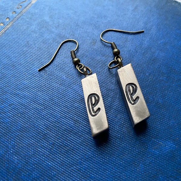 Vintage Letterpress Earrings - Lower Case  - e - Unique Gift