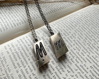 Timeless Vintage Letterpress Initial Necklace - Monogram - Perfect Gift for Him or Her - Letter M