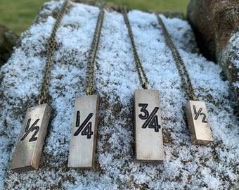 Fractions - Vintage Retro Letterpress Necklace   - Various Available - Unique Valentines Gift