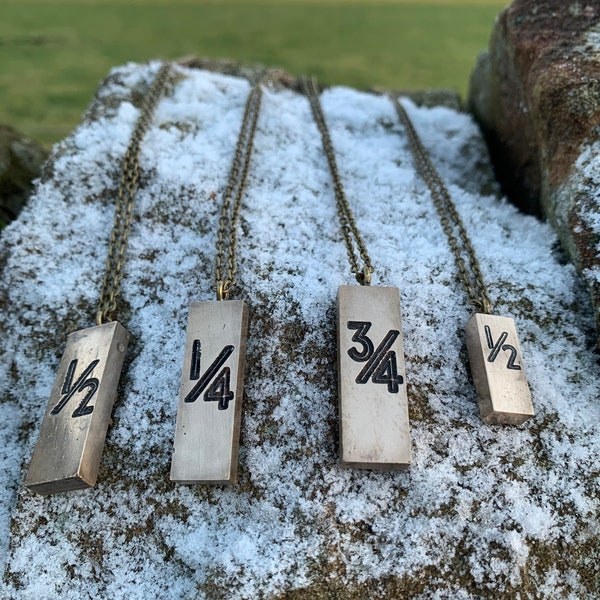 Fractions - Vintage Retro Letterpress Necklace   - Various Available - Unique Valentines Gift