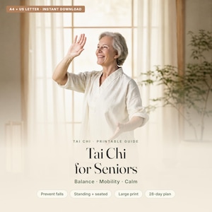 Tai Chi para personas mayores (imprimible), guía de ejercicios para el equilibrio y la prevención de caídas, tabla de Tai Chi de pie y sentado en PDF, letra grande. imagen 1