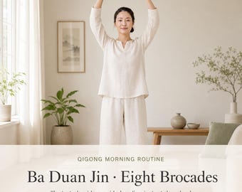 Qigong Übungen Diagramm & Anleitung PDF, Ba Duan Jin Acht Brokat, Morgen-Routine + geführter Audio, druckbar