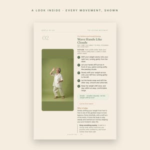 Tai Chi para personas mayores (imprimible), guía de ejercicios para el equilibrio y la prevención de caídas, tabla de Tai Chi de pie y sentado en PDF, letra grande. imagen 4