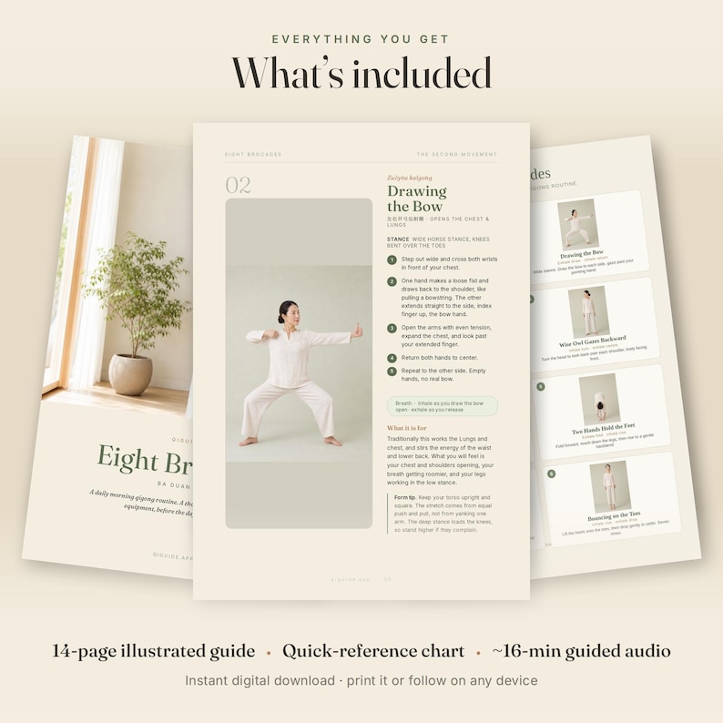 Qigong Exercises Chart & Guide PDF, Ba Duan Jin Eight Brocades, Morning Routine + Guided Audio, Printable image 6