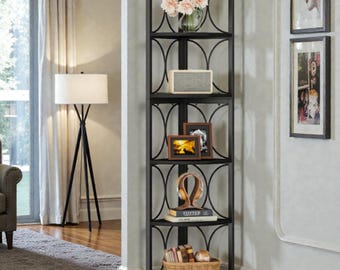 6 Tier Rustic Corner Bookshelf Shelf