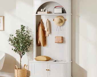 70.8" Hall Tree Entryway Storage Bench with Shoe Cabinet, Coat Rack & Hooks, Modern Organizer