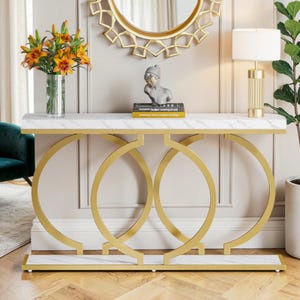Modern Faux Marble Gold Console Table