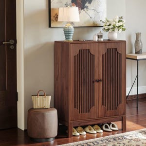 Walnut Shoe Cabinet With Adjustable Shelves
