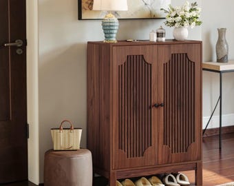 Walnut Shoe Cabinet With Adjustable Shelves
