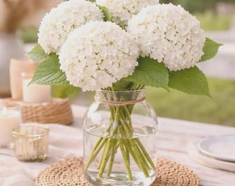 White Hydrangea Stems – Set of 4 - Real Touch, Full & Lifelike