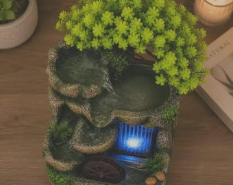Zen Bonsai Tree Water Fountain – Relaxing Tabletop Waterfall with LED Light, Office Decor
