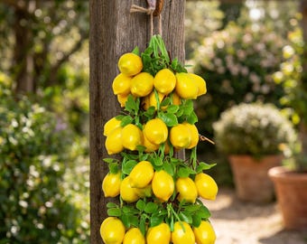 Guirnalda de limones artificiales para colgar, decoración colgante, rama de limón artificial, decoración de cocina estilo rústico, acento de pared con frutas de verano.