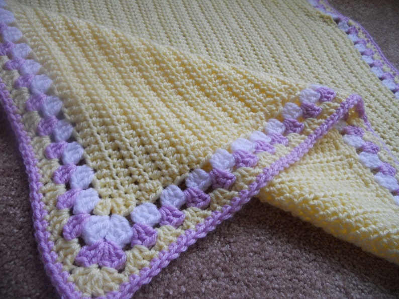Crochet Baby Stroller Blanket with Granny Edging Purple Yellow Etsy