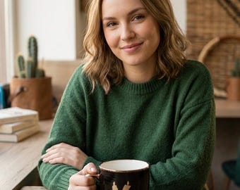 Tasse noire et dorée inspirée de la belle et la bête – Mug céramique élégant pour café et thé – Cadeau original pour femme