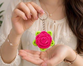 Crochet Rose Keychain Pattern PDF | Rose Crochet Pattern | Flower Bag Charm Tutorial | Amigurumi Rose DIY | Beginner Friendly