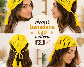 Crochet Bandana Cap Pattern | Summer Head Scarf | Bandana Visor | Intermediate PDF Crochet Pattern | Digital Download