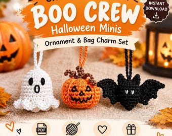 Paquete de patrones de crochet Boo Crew, patrón de amigurumi de fantasma de Halloween, PDF de crochet espeluznante, apto para principiantes, descarga digital instantánea.