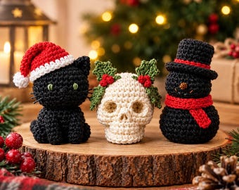 Patrón de ganchillo Gothmas en PDF, patrón de amigurumi navideño gótico, patrón de ganchillo para adornos Gothmas, ganchillo navideño fácil