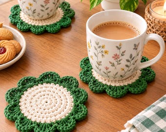 Crochet Coaster Pattern PDF, Round Coaster Pattern, Beginner Crochet Pattern, Wavy Shell Edge, Instant Download