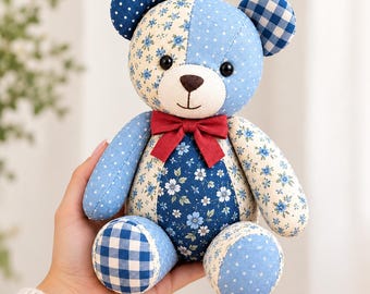 Memory Bear Sewing Pattern PDF, Patchwork Teddy Bear Pattern, Memory Bear Keepsake, Stuffed Bear Sewing Tutorial, DIY Teddy Bear Pattern