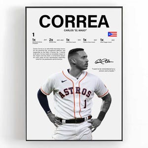 Poster di Carlos Correa, arte murale MLB, stampa di baseball, decorazione per stanza sportiva, regalo per i tifosi